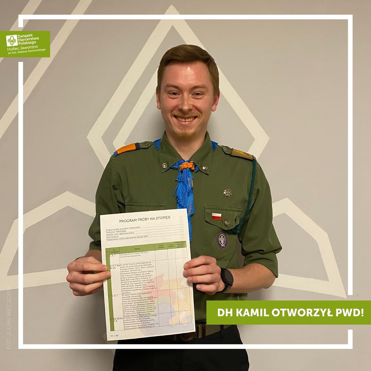 Czuwaj! Miło Nam poinformować, że na wczorajszym posiedzeniu Komisji Stopni Instruktorskich dh Kamil Bąk (namiestnik st (1/2)